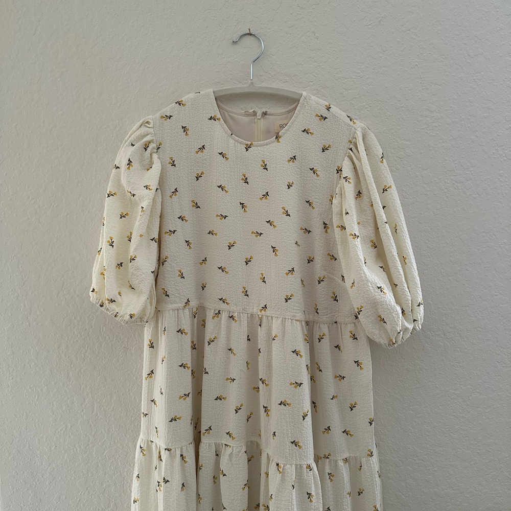 Roolee Cream Floral Puff Sleeve Tiered Dress